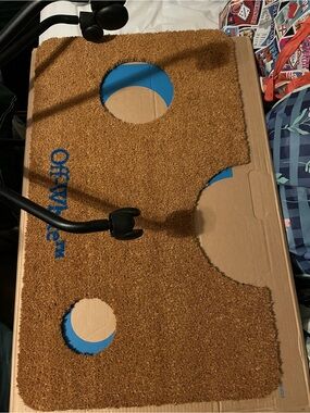 Off-White Brown Coir Doormat with Blue Logo Cutouts